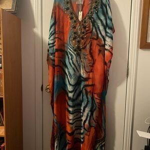 Lucky & Coco Women’s Embellished Sheer Aztec Colorful Swim Cover Up Tunic Size S